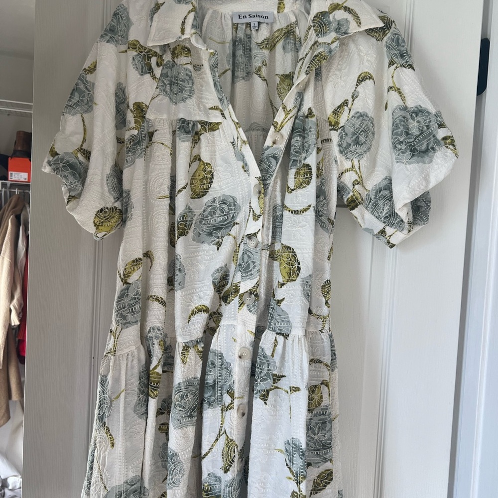 En Saison Puff Sleeve Shirt Dress